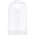 A clear, empty Boston Round Bottle with a cylindrical shape and a wide, open neck. The bottle is transparent, allowing full visibility of its contents, and has a smooth surface without any labels or markings. The bottle stands upright against a white background.