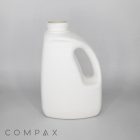 A white, plastic, empty jug with a handle on the side. The cap is missing, exposing the opening at the top. The jug is set against a plain, light grey background. The word "COMPAX" is visible at the bottom left corner.