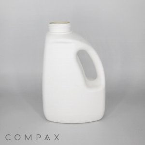 A white, plastic, empty jug with a handle on the side. The cap is missing, exposing the opening at the top. The jug is set against a plain, light grey background. The word "COMPAX" is visible at the bottom left corner.