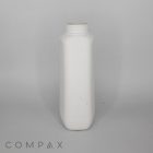 A plain white plastic bottle with a narrow neck and wide base is centered on a gray background. The brand name "COMPAX" is visible in the bottom left corner. The bottle is unmarked and lacks any labels or distinguishing features.