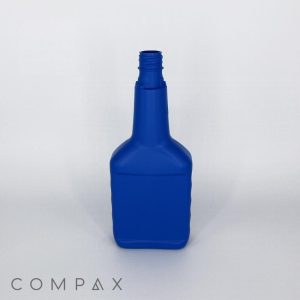 A blue plastic bottle with a rectangular shape and a tall neck, placed against a plain white background. The bottle has ridges on both sides and an open top. The word "COMPAX" is displayed in capital letters at the bottom left corner of the image.