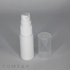 A small white PP Airless Pump Bottle with a transparent cap placed beside it. The bottle is designed for dispensing liquids like lotions or serums. The word "COMPAX" is printed in a modern font at the bottom left corner of the image.