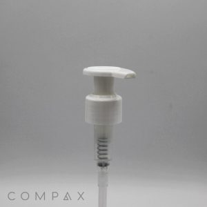 A white Hook Pump dispenser made of plastic is set against a gray background. The dispenser features a small lever on top for dispensing liquid and a visible spring mechanism inside. The word "COMPAX" is printed in light letters at the bottom left corner of the image.