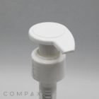 A close-up image shows a white plastic pump dispenser, labeled "Hook Pump," against a neutral background. The pump is slightly pressed down, and the word "COMPAX" is faintly visible in the bottom left corner.