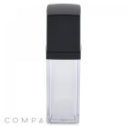A clear Square Double Wall Airless Bottle with a black lid.