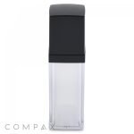 A clear Square Double Wall Airless Bottle with a black lid.