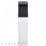 A Square Double Wall Airless Bottle with a black lid on top is shown. The bottle is tall, slim, and made of clear plastic. The word "COMPAX" is written in light grey lowercase letters at the bottom left corner of the image.