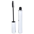 A Round Mascara Bottle is shown with its cap removed, revealing the black mascara brush wand. The tube and wand are both sleek and shiny. The word "COMPAX" is displayed in the bottom left corner of the image.