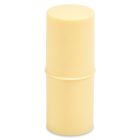 A cylindrical, pale yellow plastic container with a lid, standing upright against a white background. The word "Mini Stick" is written in gray at the bottom left corner of the image.