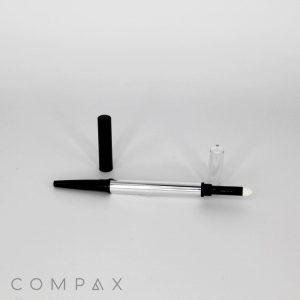 A Dual Twist-Up Liner Pencil + Blender with a black and silver body and a white cap.