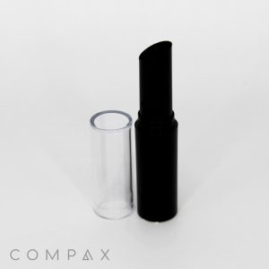 A black Round Lipstick tube with a clear cap and a clear base.