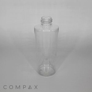 The 150mL Fluted Round PET Bottle is a clear, empty plastic container with a wide screw-top opening. It has a cylindrical shape and stands upright. The "COMPAX" logo is visible in the bottom left corner against a plain, light-colored background.