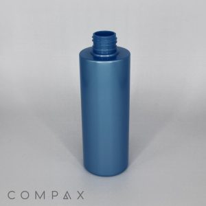A blue, cylindrical 200mL Round PET Bottle with a threaded neck, depicted standing upright on a plain, light background. The word "COMPAX" is visible in the bottom left corner. The bottle appears to be empty and lacks a cap.