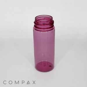 A 150mL PET bottle with an open screw-top mouth, made of translucent purple plastic, standing upright on a white background. The branding "COMPAX" appears at the bottom of the image.
