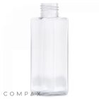A 100 mL PET Bottle, transparent and rectangular with a screw-on neck, perfect for holding liquids. The empty bottle stands upright and features the "COMPAX" brand name in the bottom left corner of the image.