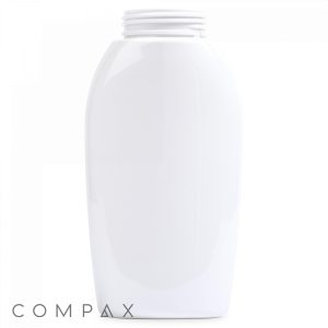 A tall, white, and opaque 120 mL PET bottle with a cylindrical shape, wide shoulders, and a screw-on cap. The bottle is plain with no label or markings, and "COMPAX" is written in gray text near the bottom left corner.