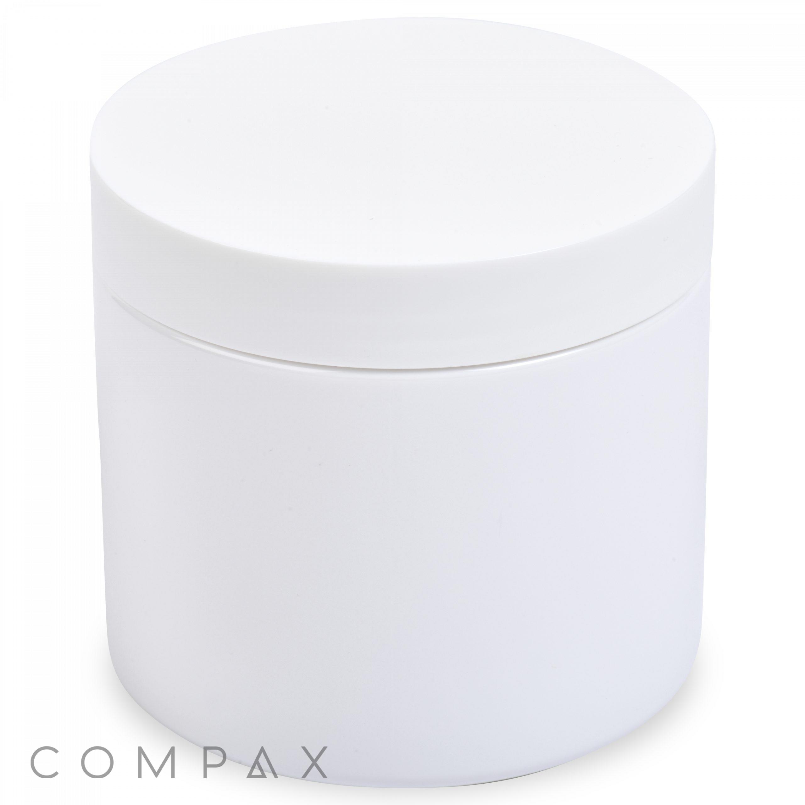 A minimalist, white 400mL PET Jar with a matching flat white lid, featuring a plain cylindrical design and set against a white background. The word "COMPAX" is faintly visible in the bottom left corner.