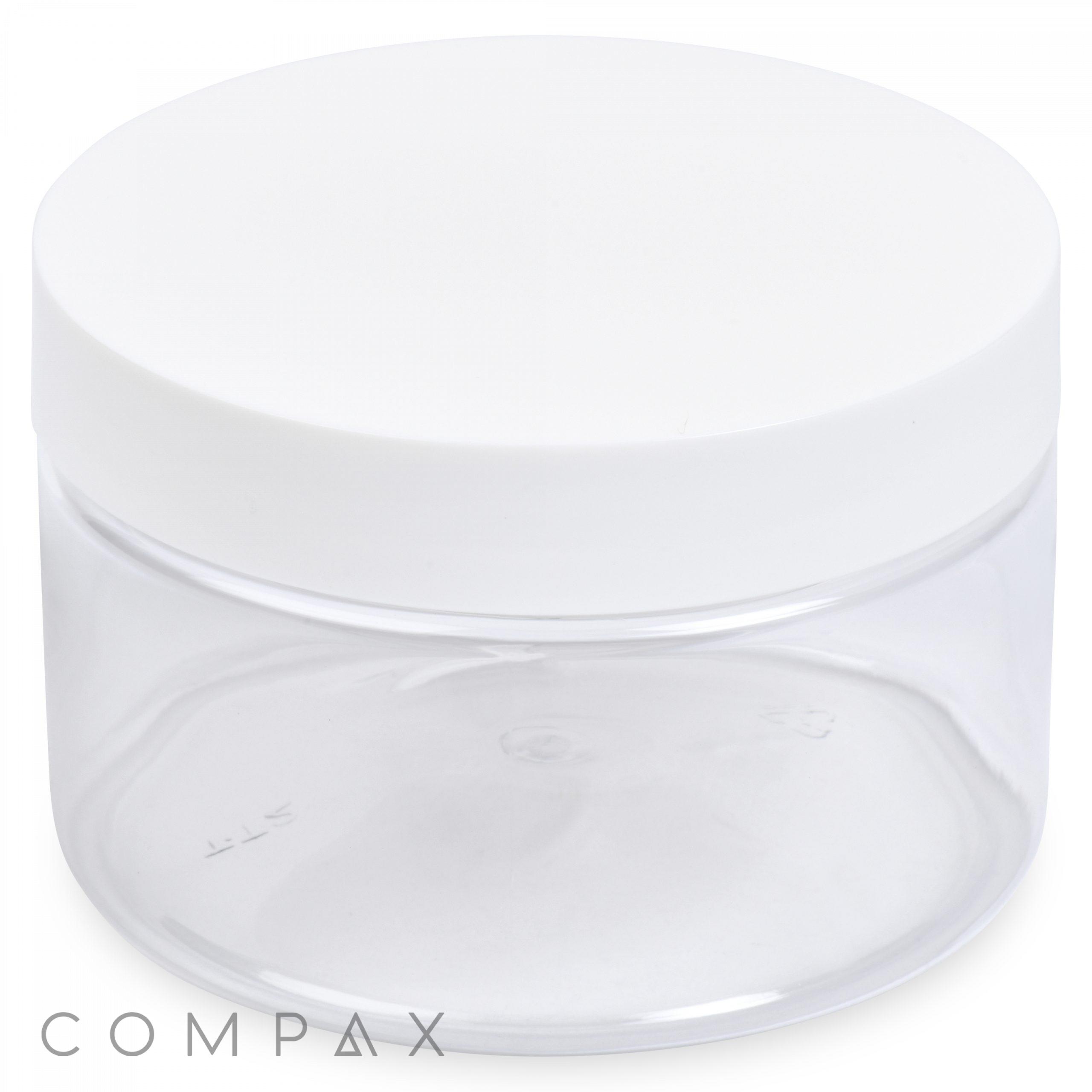 A 270mL PET Jar with a clear plastic body and a white screw-on lid is displayed against a white background. The word "COMPAX" is visible in gray text at the bottom left corner of the image.