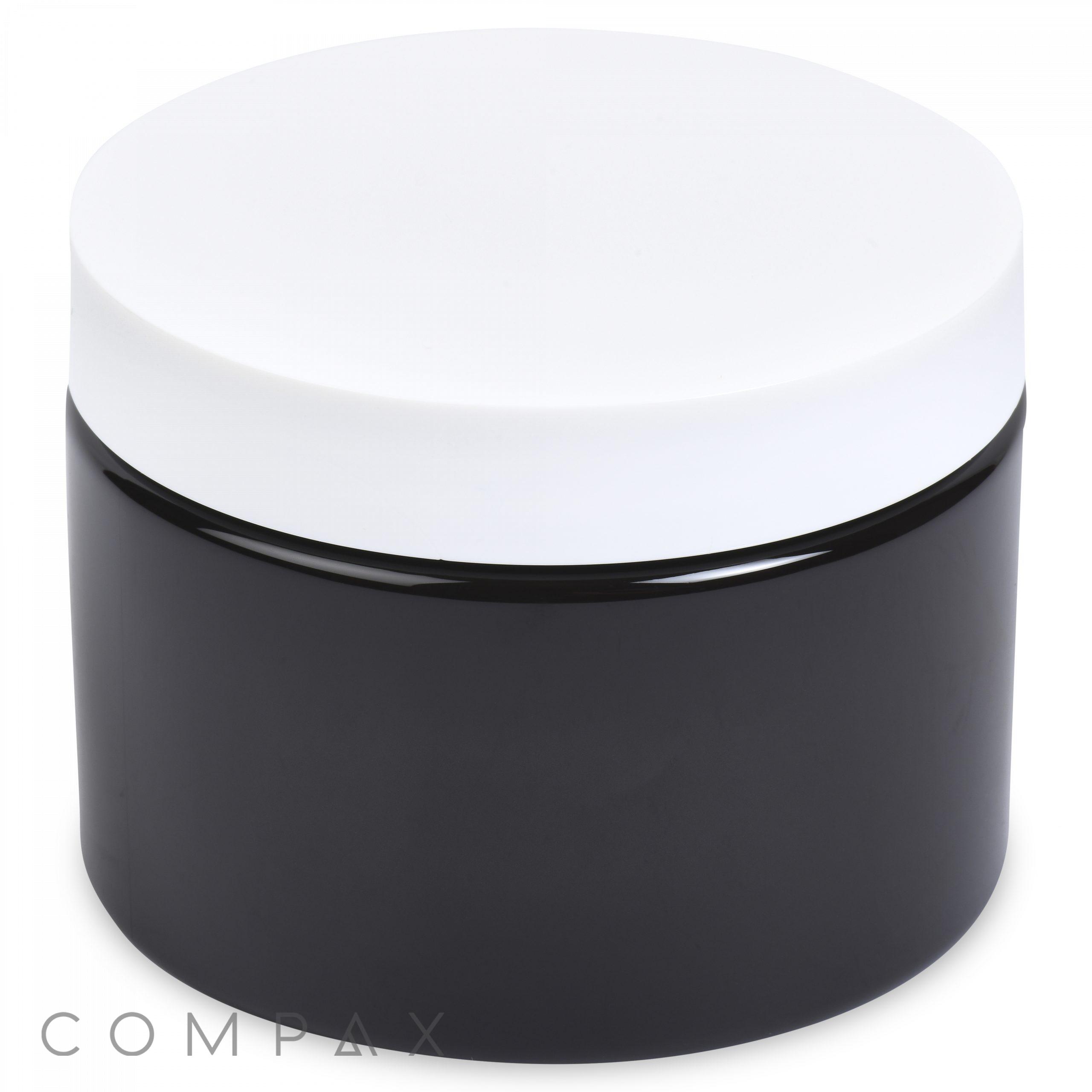 A 350mL PET Jar in black with a white round cap, typically utilized for storing cosmetics or personal care items. The brand name "COMPAX" is subtly visible in the bottom left corner of the image.