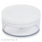 A 250mL PET Jar, featuring a clear plastic body with a white screw-on lid, is displayed against a white background. The word "COMPAX" is written in gray letters at the bottom left corner of the image.