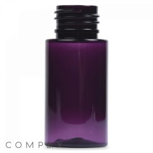 A sleek, cylindrical, purple 30 mL PET bottle with a ridged, screw-top neck. The bottle is empty and stands upright on a white background. The word "COMPAX" is faintly visible at the bottom left corner.