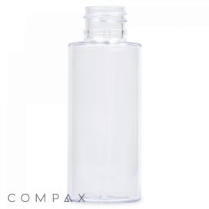 A clear, empty 50 mL PET bottle with a transparent cap. The cylindrical bottle features a wide mouth and is set against a plain white background. The word "COMPAX" appears in gray letters at the bottom left corner of the image.