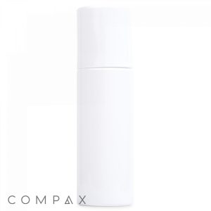 A sleek, white 200 mL PET bottle with a matching cap, designed with minimalist aesthetics. The brand name "COMPAX" is displayed in grey letters at the bottom-left corner against a white background.