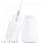 A 50 mL PET Foamer Bottle, featuring a white design and a transparent pump dispenser, stands next to its cap. The bottle displays the name "COMPAX" at the bottom. The visible pump mechanism through the transparent plastic highlights its functional design.