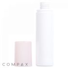 An image of a 150 mL PET Bottle, white and cylindrical, with an open screw cap placed beside it on a white background. The word "COMPAX" is visible in the bottom left corner.