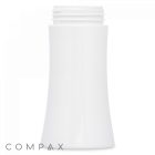 A sleek, white PET foamer bottle, cylindrical in shape with a wide base that tapers slightly towards the top and features an open screw-top lid. The word "COMPAX" is printed in grey near the bottom left corner.