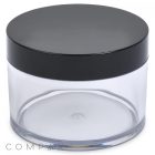 A round, clear 500mL PET jar with a flat, black lid. The jar is empty and has the word "COMPAX" printed in gray letters at the bottom left corner of the image.