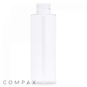 A clear, cylindrical 120 mL PET bottle with a threaded, open top, suitable for storing liquids. The word "COMPAX" is displayed in black text at the bottom left corner of the image.