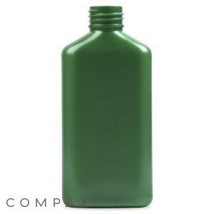 A green, rectangular plastic bottle with a screw-top opening is centered against a white background. The word "COMPAX" is subtly displayed in the lower-left corner. This product is from the Drug Oval Bottles line.