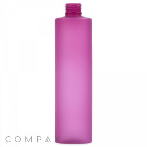 Tall, cylindrical, frosted pink Cylinder Round Bottle with a screw-top opening. The bottle is standing upright against a white background with "COMPAX" faintly written at the bottom left corner.