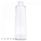 A tall, clear 200 mL PET Bottle with a narrow neck and open top is centered against a plain white background. The bottom left corner features the brand name “COMPAX” in gray capital letters.