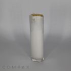 A tall, oblong airless bottle with a white substance inside. The bottle features a gold-colored cap on top. The image has the word “COMPAX” written at the bottom left corner.