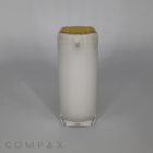 A cylindrical, frosted white Oblong Airless Bottle with a gold-colored pump dispenser on top. The bottle stands upright against a plain, light gray background. The word "COMPAX" is faintly visible at the bottom left corner.