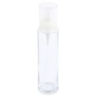 Introducing the 48mL Glass Cylinder Round Bottle, a transparent spray container with a cylindrical design, equipped with a clear cap and a white spray nozzle. The bottle features the "COMPAX" logo prominently positioned at the bottom left corner.