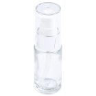 A 15mL Glass Cylinder Round Bottle featuring a clear glass body, a white dispenser, and a transparent cap. The bottle is empty and stands upright with the word "COMPAX" written in gray capital letters at the bottom left of the image. The background is plain white.