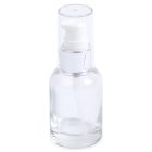 A 30mL Glass Cylinder Round Bottle with a white pump dispenser and a transparent plastic cap. The bottle sits against a white background, with the word "COMPAX" printed in light gray at the bottom left corner.
