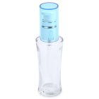 A clear, empty 30mL Glass Fluted Bottle with a blue pump and cap. "COMPAX" is written in grey letters at the bottom left of the image. The bottle features a slightly curved, ergonomic design.