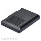 A black Square Double Pan Compact external hard drive with a vented section for cooling, seen from a slightly angled top perspective. The device features the brand name "COMPAX" in the bottom left corner of the image.