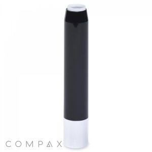 A sleek black and white cylindrical lipstick with a glossy finish, standing upright. The black portion covers the majority of the cylinder, while the base remains white. The word "Round Lipstick" is inscribed in light gray text at the bottom left corner.