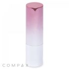A cylindrical Round Lipstick tube features a gradient design shifting from pink at the top to white at the bottom. The lid, predominantly pink in color, covers more than half of the tube. The brand name "COMPAX" is displayed in grey letters at the bottom left corner.