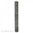 A sleek gray cylindrical object with a quilted pattern, likely the Round Lipstick, stands vertically against a white background. The word "COMPAQ" is displayed at the bottom left corner in a modern font.