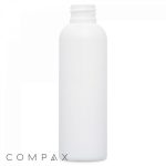 A plain, white, cylindrical plastic bottle with a screw-top neck, labeled "COMPAX" at the bottom left corner. The bottle is empty and stands upright against a white background.