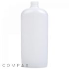 A tall, empty, opaque plastic bottle with a wide mouth and no cap, displayed against a white background. The brand name "COMPAX" is visible at the bottom left corner of the image. It is labeled as a 12oz Oval Bottle.