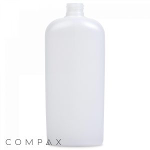 A tall, empty, opaque plastic bottle with a wide mouth and no cap, displayed against a white background. The brand name "COMPAX" is visible at the bottom left corner of the image. It is labeled as a 12oz Oval Bottle.