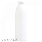 A plain, white, cylindrical plastic bottle with a white screw-top cap removed, standing against a white background. The word "COMPAX" is visible at the bottom left corner of the image.