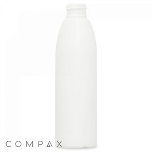 A plain, white plastic bottle with a slightly tapered neck and no cap. The bottle has a cylindrical shape and smooth finish. The word "COMPAX" is visible in the bottom left corner of the image.